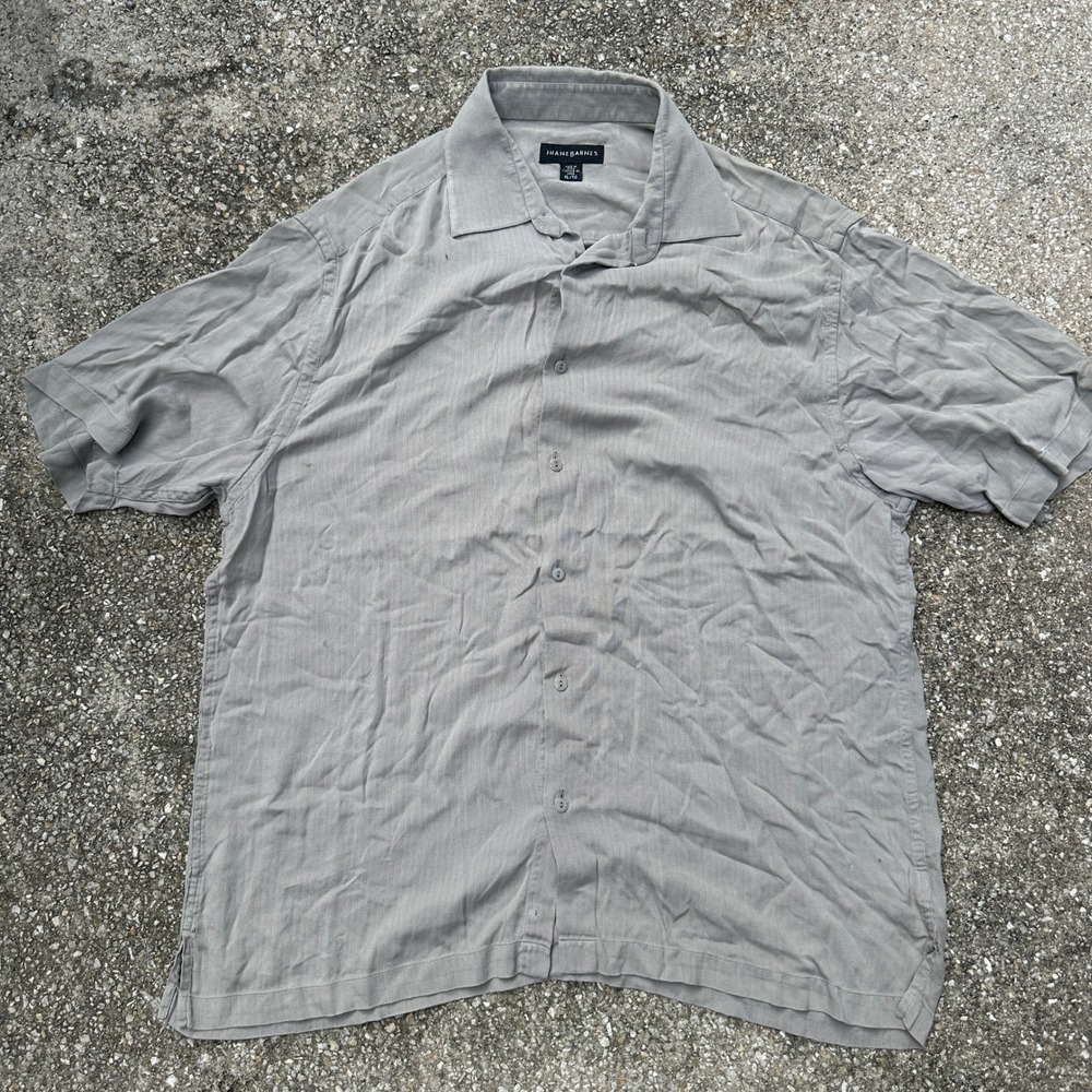 Vtg 90s Jhane Barnes Mens XL Grey 100% Silk Short Sleeve Textured Button Down
